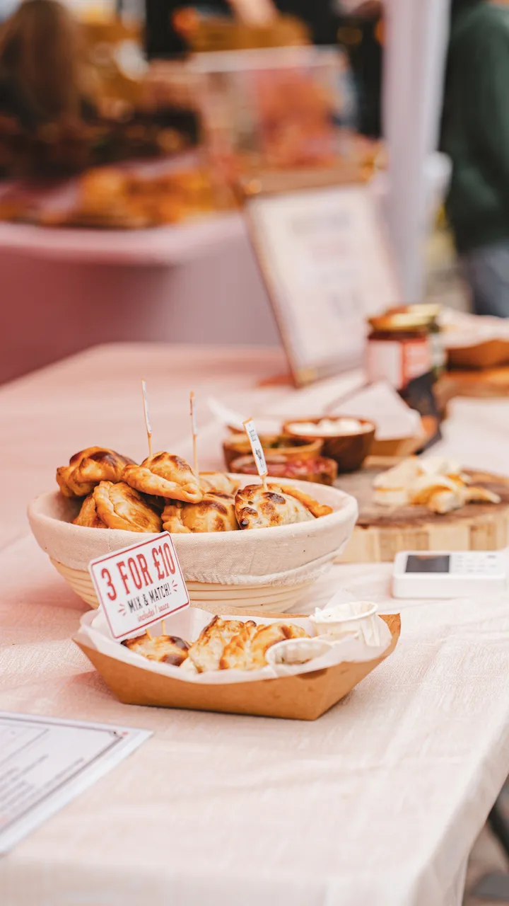 Basket of handmade empanadas with flavour flags