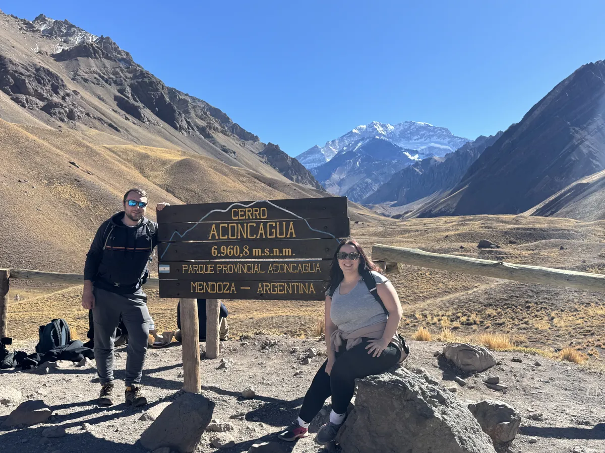 La Zorra's founders in Mendoza, Argentina, with Aconcagua behind them